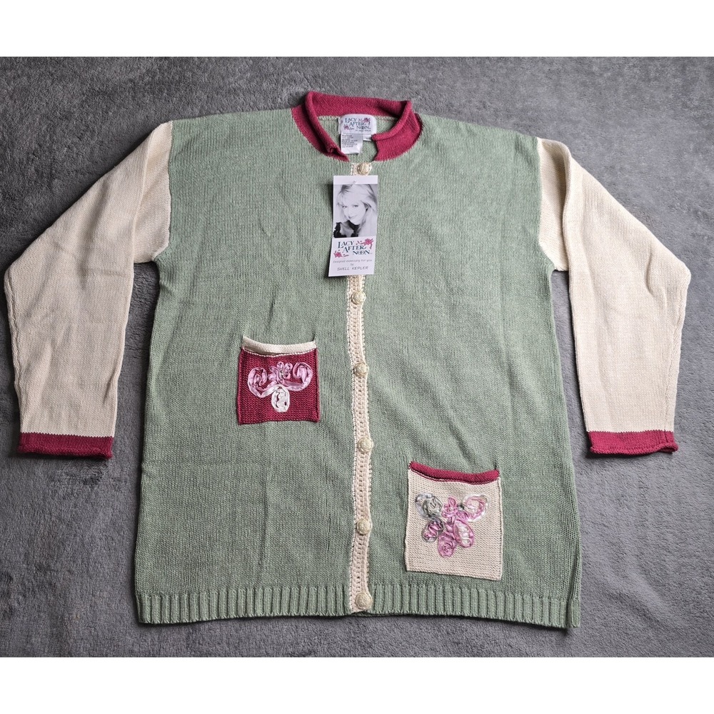 NWT LACY AFTERNOON BY SHELL KEPLER  RIBBON Cardigan Sweater Sz L Colorblock